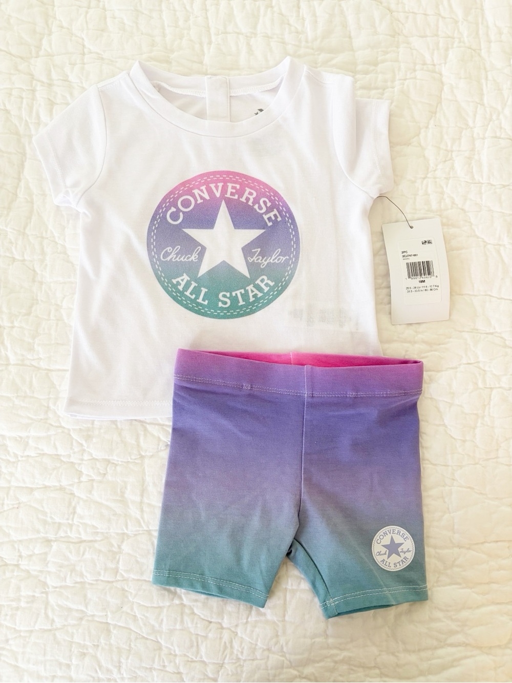 18m ⭐️ Converse White Tee & Purple Ombre Bike Shorts Set baby girl new with tags